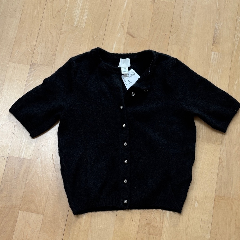 H&M Charcoal black Short-Sleeve Button Cardigan